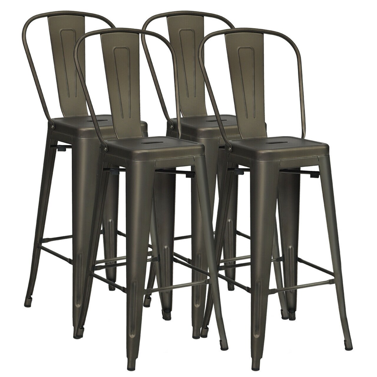 30 Inch Set of 4 High Back Stackable Metal Bar Stools with Removable Backrest and Footrest